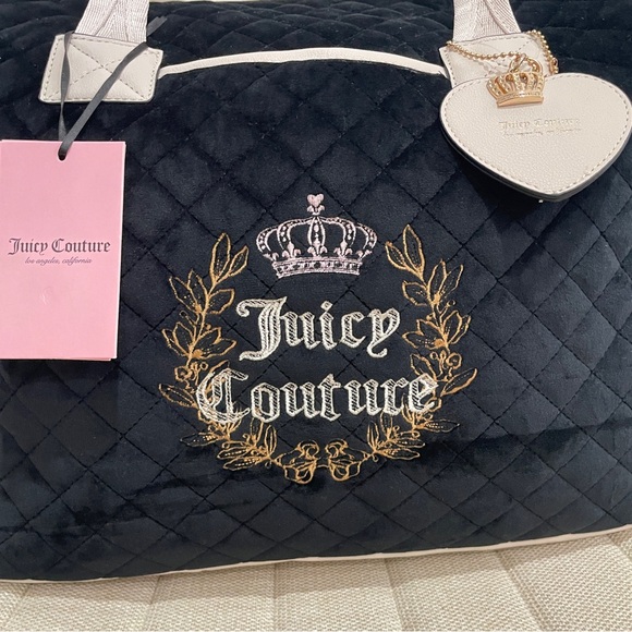 NEW Juicy Couture Black Royal Couture Wordplay Overnighter Travel Duffel Bag - Picture 2 of 9